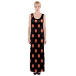 Polka Dots - Tomato Red on Black Maxi Thigh Split Dress
