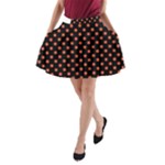 Polka Dots - Tomato Red on Black A-Line Pocket Skirt