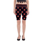 Polka Dots - Tomato Red on Black Yoga Cropped Leggings