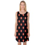 Polka Dots - Tomato Red on Black Sleeveless Satin Nightdress