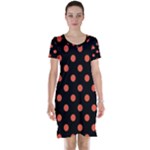 Polka Dots - Tomato Red on Black Short Sleeve Nightdress