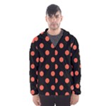 Polka Dots - Tomato Red on Black Hooded Wind Breaker (Men)