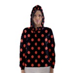 Polka Dots - Tomato Red on Black Hooded Wind Breaker (Women)