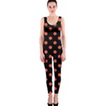 Polka Dots - Tomato Red on Black OnePiece Catsuit
