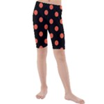 Polka Dots - Tomato Red on Black Kid s Mid Length Swim Shorts
