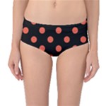 Polka Dots - Tomato Red on Black Mid-Waist Bikini Bottoms