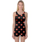 Polka Dots - Tomato Red on Black One Piece Boyleg Swimsuit