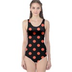 Polka Dots - Tomato Red on Black One Piece Swimsuit