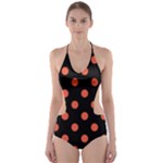 Polka Dots - Tomato Red on Black Cut-Out One Piece Swimsuit