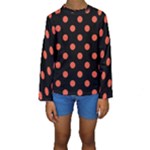 Polka Dots - Tomato Red on Black Kid s Long Sleeve Swimwear