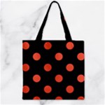 Polka Dots - Tomato Red on Black Zipper Grocery Tote Bag