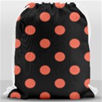 Polka Dots - Tomato Red on Black Drawstring Bag (Large)