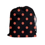 Polka Dots - Tomato Red on Black Drawstring Pouch (XL)