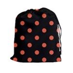 Polka Dots - Tomato Red on Black Drawstring Pouch (XXl)