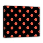 Polka Dots - Tomato Red on Black Deluxe Canvas 24  x 20  (Stretched)