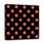 Polka Dots - Tomato Red on Black Mini Canvas 8  x 8  (Stretched)