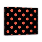 Polka Dots - Tomato Red on Black Canvas 10  x 8  (Stretched)