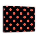 Polka Dots - Tomato Red on Black Canvas 14  x 11  (Stretched)