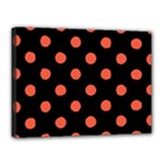 Polka Dots - Tomato Red on Black Canvas 16  x 12  (Stretched)