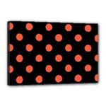 Polka Dots - Tomato Red on Black Canvas 18  x 12  (Stretched)