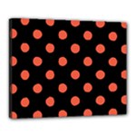 Polka Dots - Tomato Red on Black Canvas 20  x 16  (Stretched)