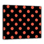 Polka Dots - Tomato Red on Black Canvas 24  x 20  (Stretched)