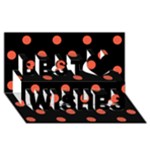 Polka Dots - Tomato Red on Black Best Wish 3D Greeting Card (8x4)