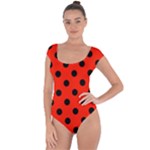 Polka Dots - Black on Ferrari Red Short Sleeve Leotard (Ladies)
