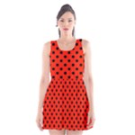 Polka Dots - Black on Ferrari Red Scoop Neck Skater Dress