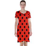 Polka Dots - Black on Ferrari Red Short Sleeve Nightdress