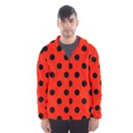 Polka Dots - Black on Ferrari Red Hooded Wind Breaker (Men)