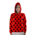 Polka Dots - Black on Ferrari Red Hooded Wind Breaker (Women)