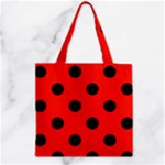 Polka Dots - Black on Ferrari Red Zipper Grocery Tote Bag