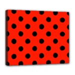 Polka Dots - Black on Ferrari Red Deluxe Canvas 24  x 20  (Stretched)