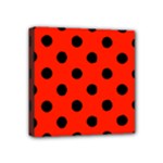 Polka Dots - Black on Ferrari Red Mini Canvas 4  x 4  (Stretched)