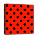Polka Dots - Black on Ferrari Red Mini Canvas 8  x 8  (Stretched)
