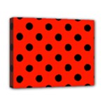 Polka Dots - Black on Ferrari Red Canvas 10  x 8  (Stretched)