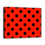 Polka Dots - Black on Ferrari Red Canvas 14  x 11  (Stretched)
