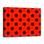 Polka Dots - Black on Ferrari Red Canvas 16  x 12  (Stretched)