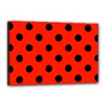 Polka Dots - Black on Ferrari Red Canvas 18  x 12  (Stretched)