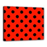 Polka Dots - Black on Ferrari Red Canvas 20  x 16  (Stretched)
