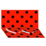 Polka Dots - Black on Ferrari Red Twin Heart Bottom 3D Greeting Card (8x4)