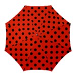 Polka Dots - Black on Ferrari Red Golf Umbrella