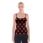 Polka Dots - Ferrari Red on Black Spaghetti Strap Top