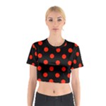 Polka Dots - Ferrari Red on Black Cotton Crop Top