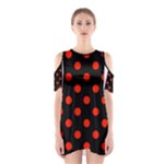 Polka Dots - Ferrari Red on Black Women s Cutout Shoulder Dress