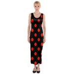 Polka Dots - Ferrari Red on Black Fitted Maxi Dress