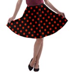 Polka Dots - Ferrari Red on Black A-line Skater Skirt