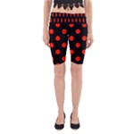 Polka Dots - Ferrari Red on Black Yoga Cropped Leggings