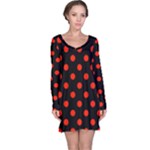 Polka Dots - Ferrari Red on Black Long Sleeve Nightdress